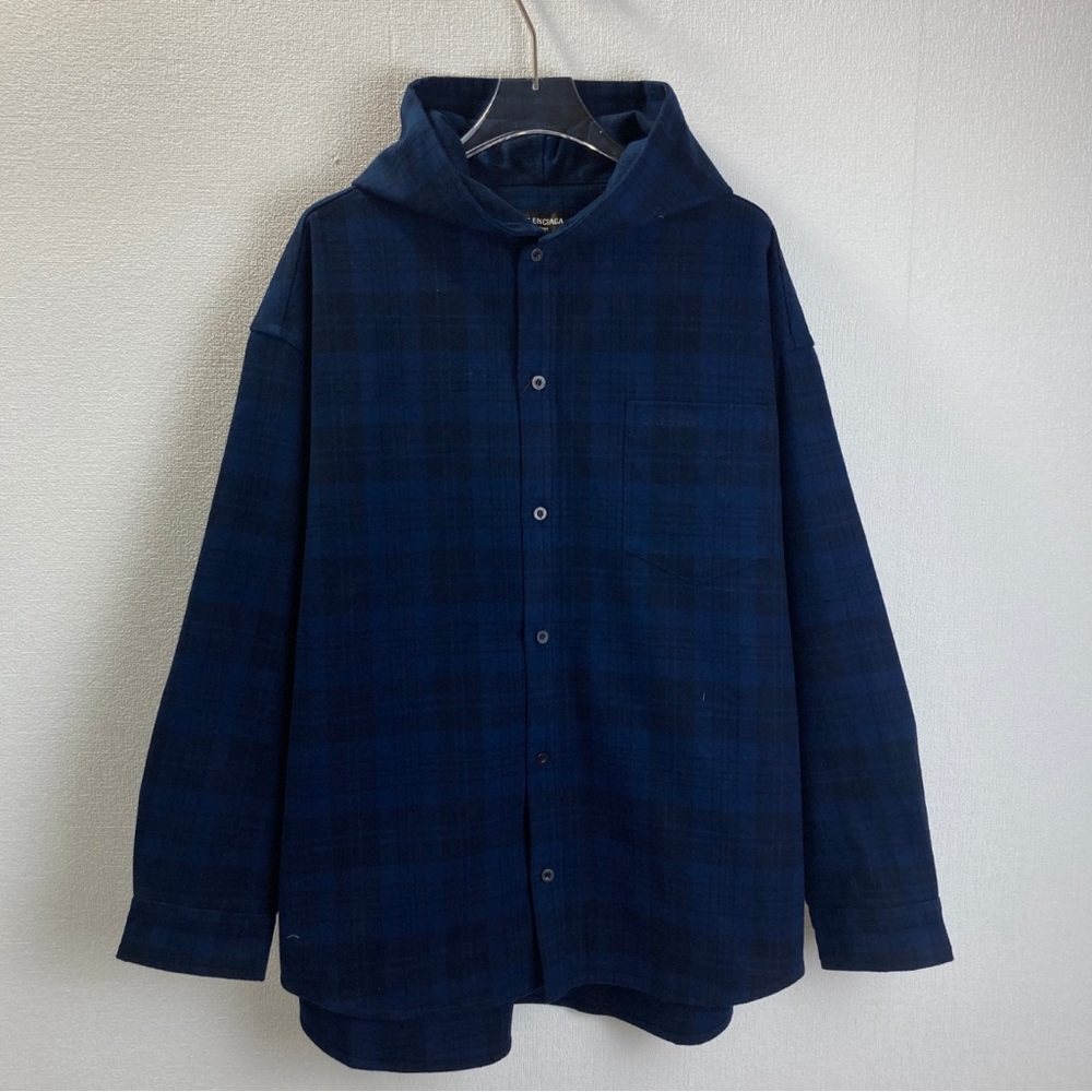 BALENCIAGA CHECKED HOODED SHIRT COAT
